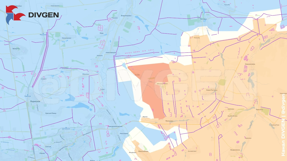Карта СВО на 14 июня 2025 года. Министерство обороны сообщает об освобождении села Коптево в ДНР. Фото © Telegram / DIVGEN 🚩 Карта СВО