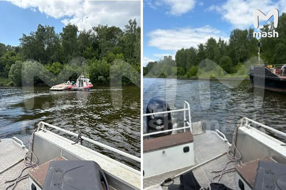 Катер столкнулся с судном в канале имени Москвы в подмосковных Химках. Фото © Mash
