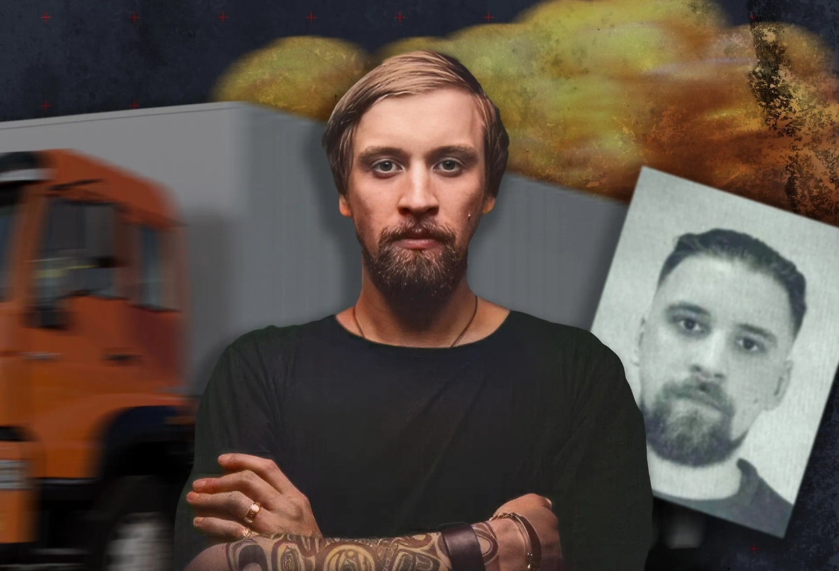 Предполагаемый владелец грузовиков, с которых запускались БПЛА, Артём Тимофеев. Коллаж © Life.ru Фото © Telegram / SHOT, VK / Артём Тимофеев