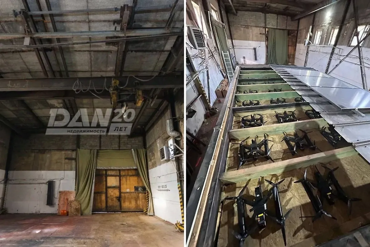 Ангар, где могли собирать специальные контейнеры и БПЛА для атаки на российские аэродромы. Фото © Telegram / SHOT