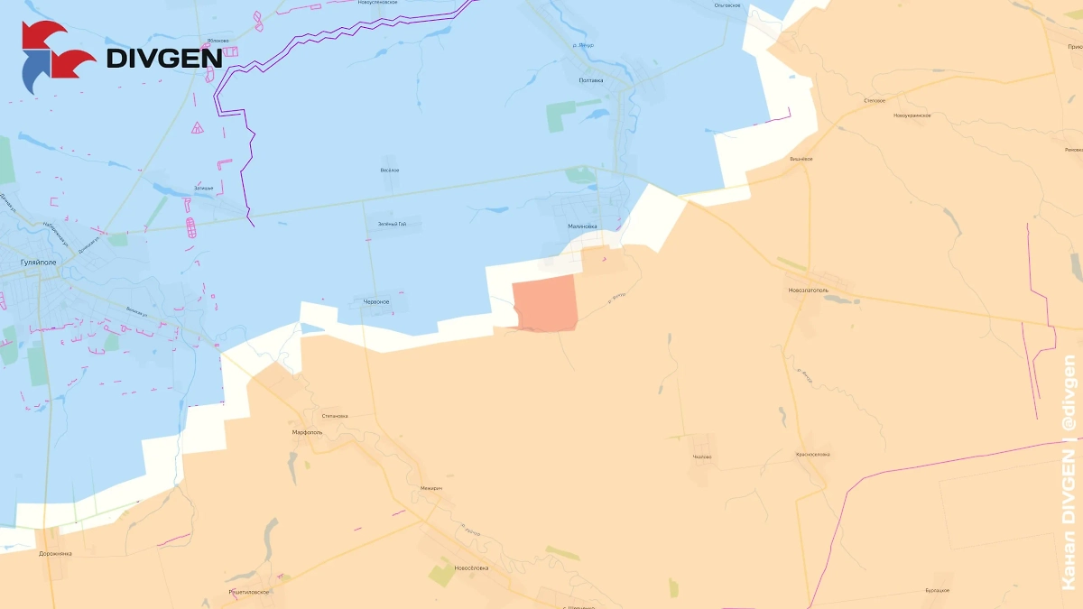 Карта СВО на 21 июня 2025. Подразделения 35-й армии продвинулись юго-западнее Малиновки. Фото © Telegram / DIVGEN 🚩 Карта СВО