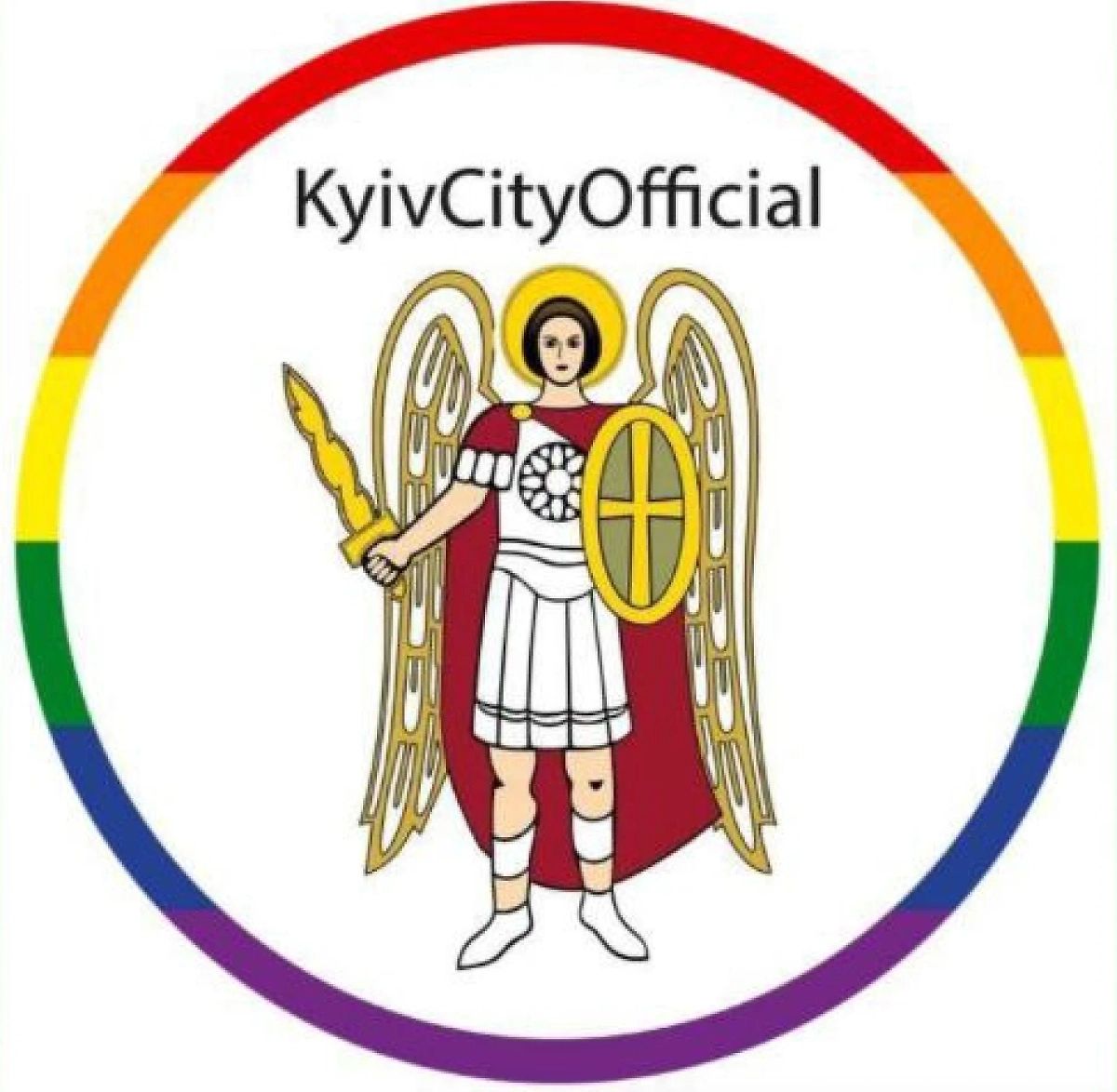 Цвета ЛГБТ* на гербе Киева с Архангелом Михаилом. Фото © Мэрия Киева