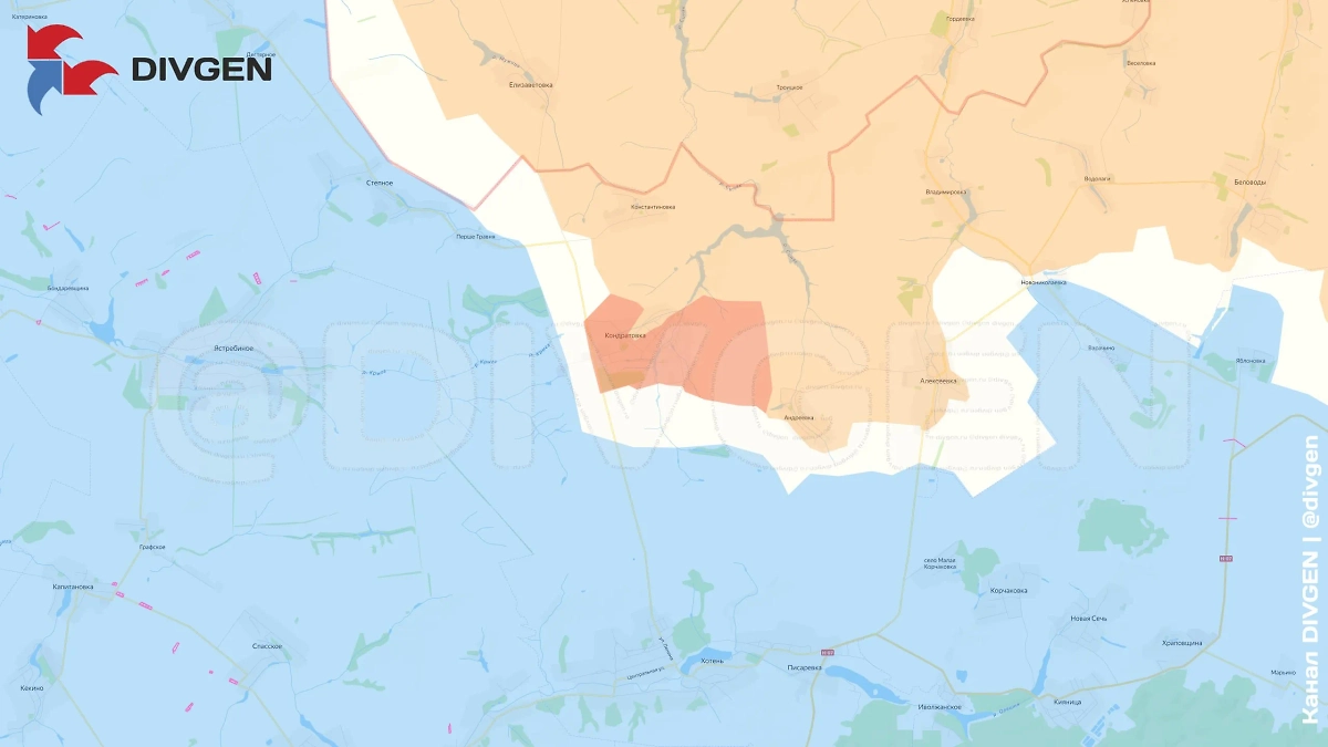 Карта СВО на 5 июня 2025 года. Армия России освободила Кондратовку в Сумской области. Фото © Telegram / DIVGEN | Карта СВО