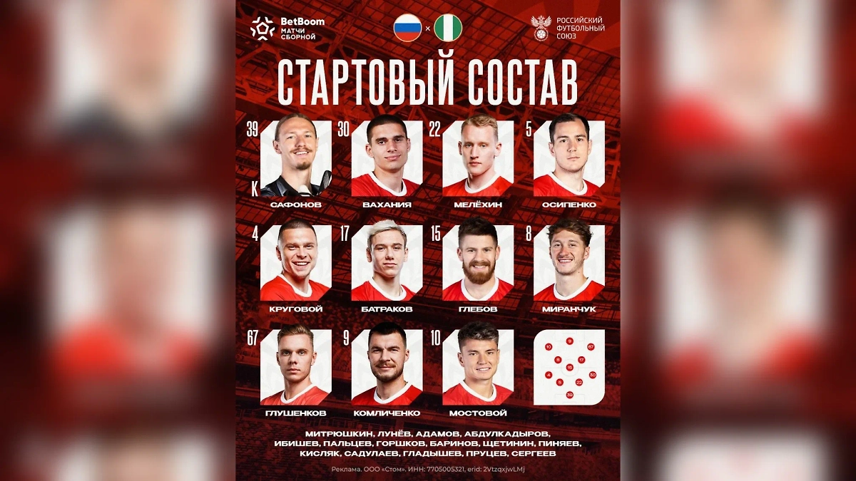Стартовый состав российской сборной. Фото © Telegram / Сборная России по футболу