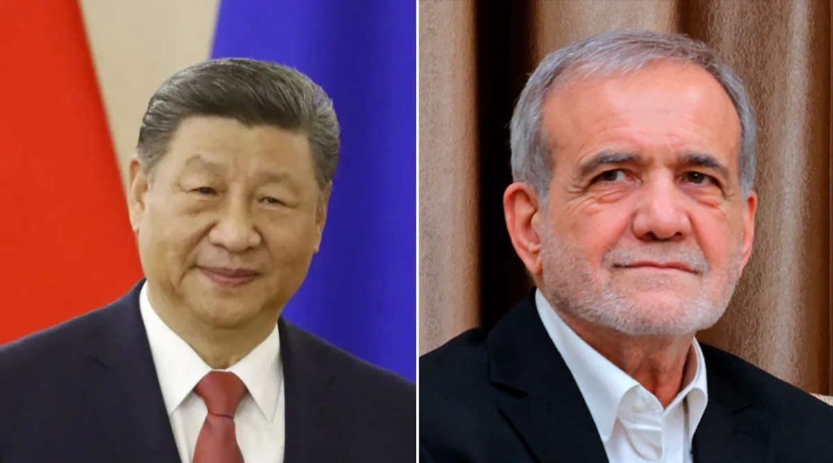 Председатель КНР Си Цзиньпин и президент Ирана Масуд Пезешкиан. Фото © Life.ru, © Wikipedia