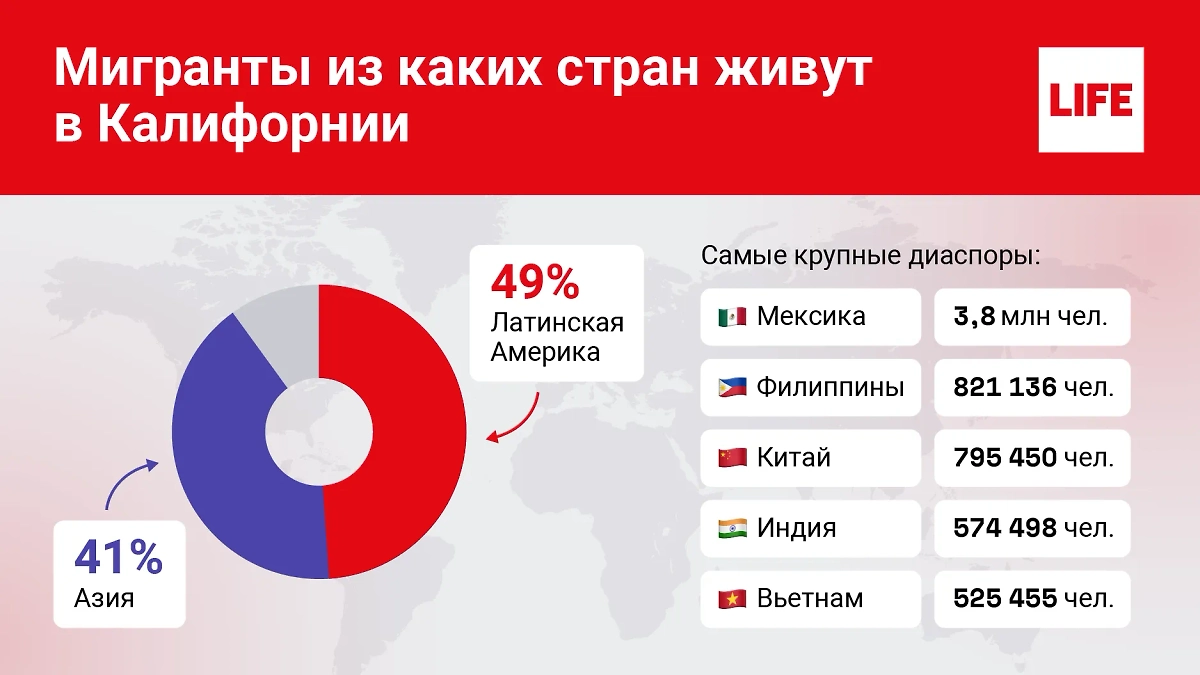 Состав мигрантов в штате Калифорния. Инфографика © Life.ru