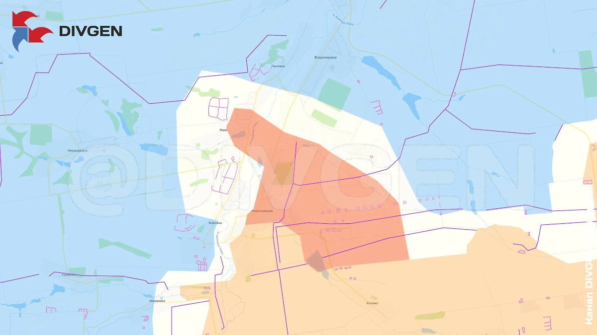 Карта СВО на 15 июля 2025 года. Российская армия продолжает продвижение на восточном фланге Красноармейского направления. Фото © Telegram / DIVGEN 🚩 Карта СВО