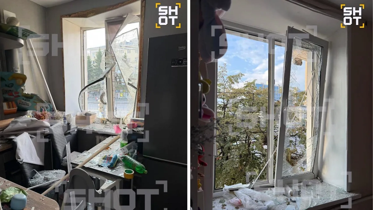 Воронежская квартира, пострадавшая от падения сбитого БПЛА ВСУ. Фото © SHOT