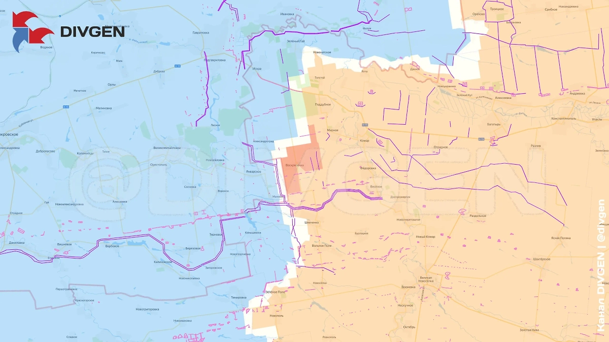 Карта СВО на 16 июля 2025 года. Армия России освободила Воскресенку. Фото © Telegram / DIVGEN 🚩 Карта СВО