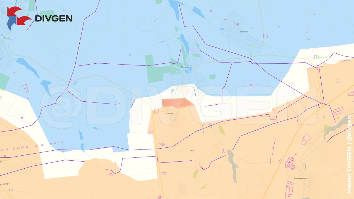 Карта СВО на 18 июля 2025 года. Спустя месяц тяжёлых боёв российские бойцы освободили Попов Яр в ДНР. Фото © Telegram / DIVGEN 🚩 Карта СВО