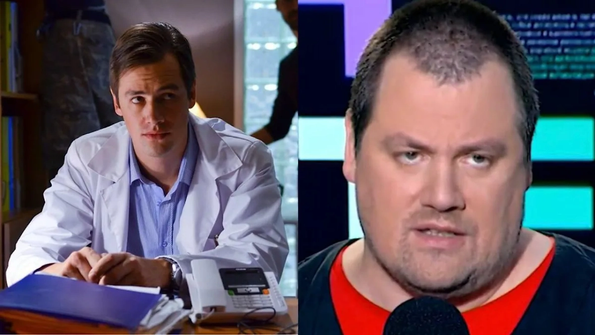 Данила Дунаев в роли Руслана Базанова в сериале «‎Теста на беременность»‎ (слева.=). Сейчас он набрал вес и ушёл из профессии. Обложка © kinopoisk / «‎Теста на беременность»‎. Режиссёр Михаил Вайнберг, сценарий Татьяна Соломатина / Скриншот трансляции телеканала Москва 24