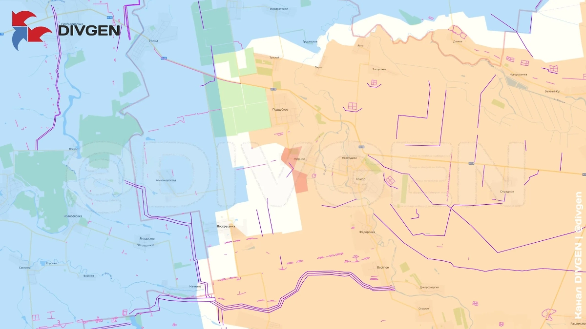 Карта СВО на 12 июля 2025 года. Армия России освободила посёлок Карла Маркса (Мирное). Фото © Telegram / DIVGEN 🚩 Карта СВО