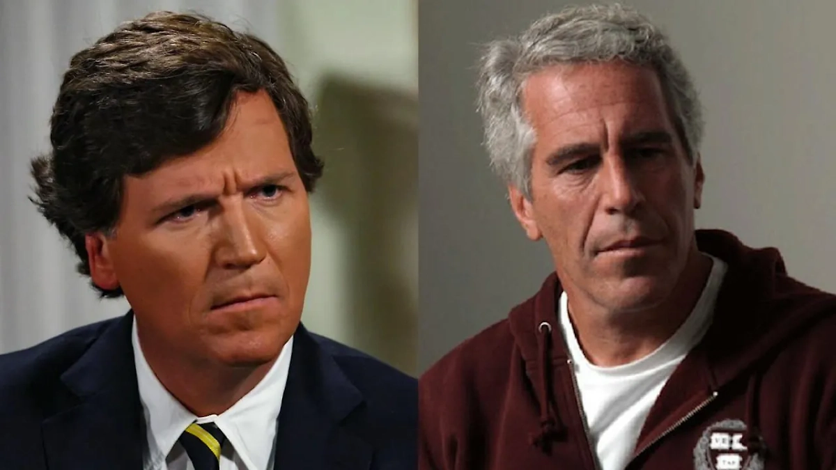 Такер Карлсон и Джеффри Эпштейн. Обложка © kremlin.ru, Facebook (признан экстремистской организацией и запрещён на территории Российской Федерации) / Jeffrey Epstein