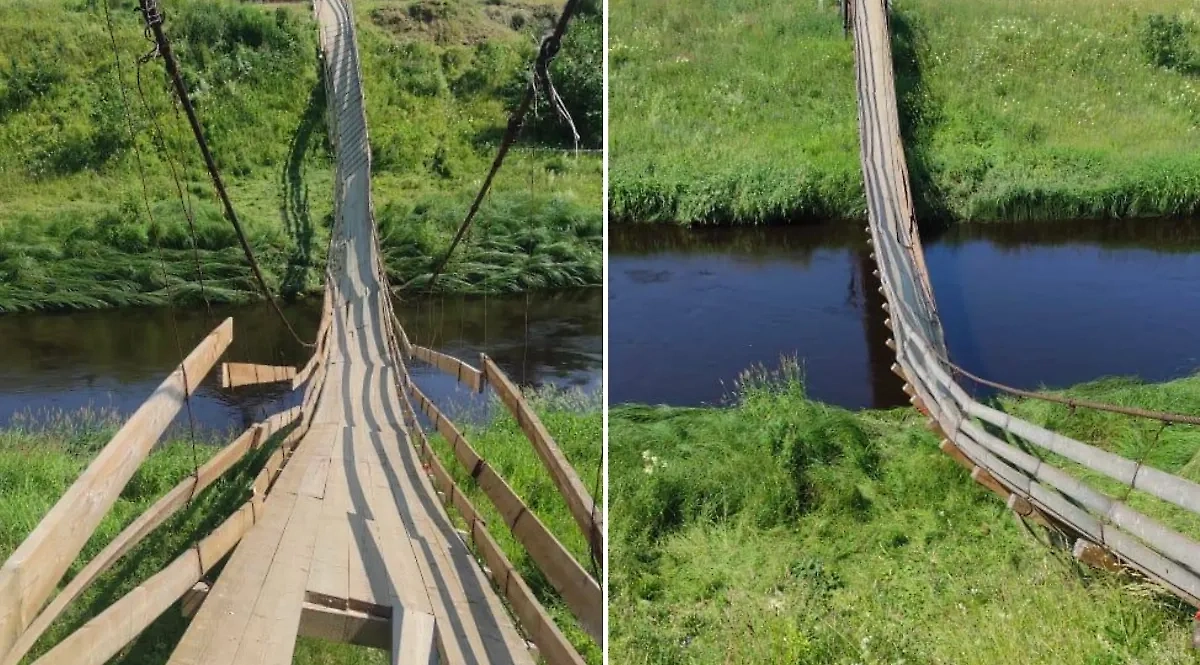 Обрушившийся мост в Вологодской области. Обложка © Telegram / Дмитрий Мишенёв