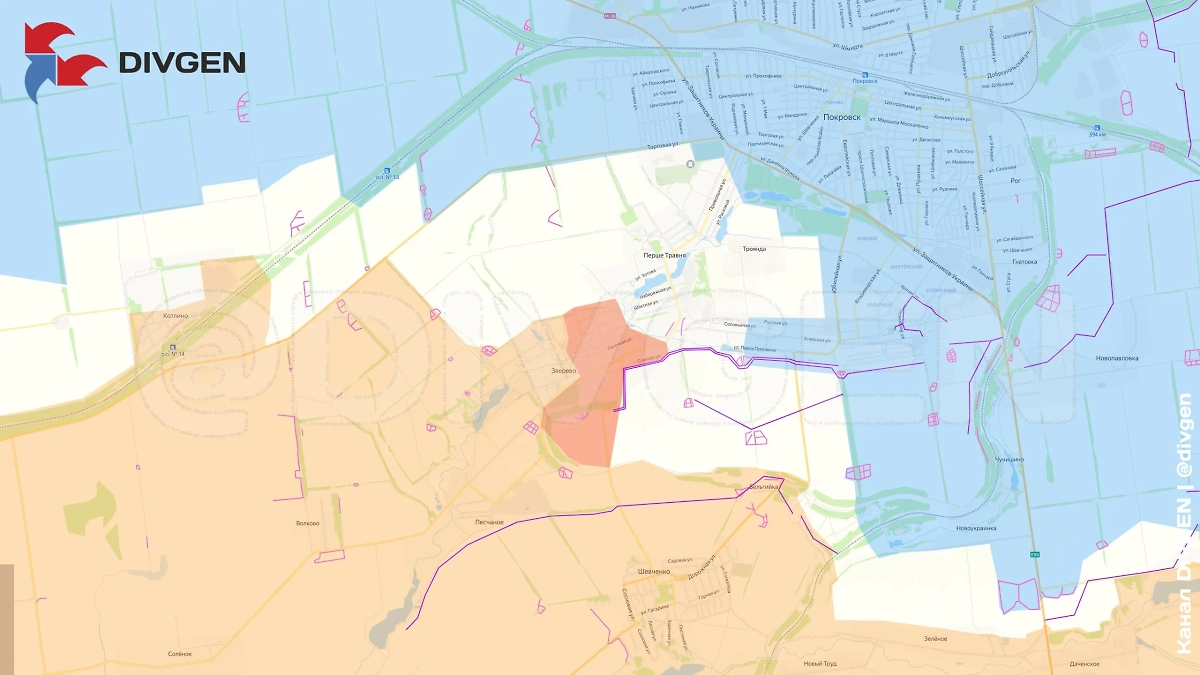 Карта СВО на 25 июля 2025 года. Российская армия освободила Зверево около Красноармейска. Фото © Telegram / DIVGEN 🚩 Карта СВО