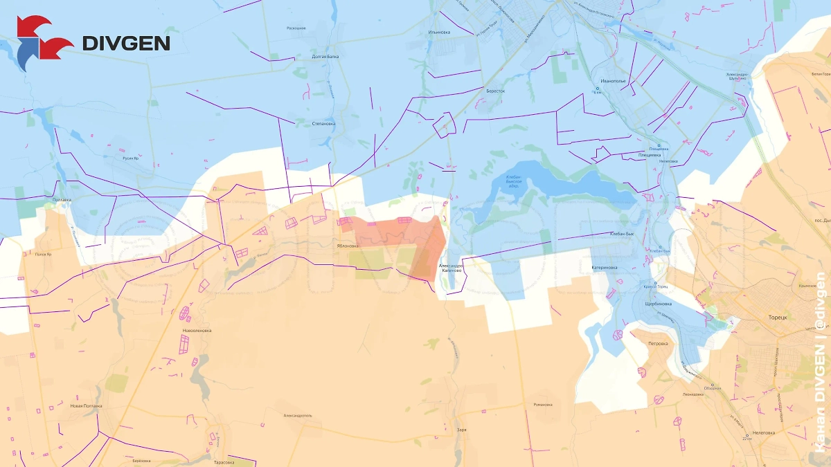 Карта СВО на 25 июля 2025 года. Бойцами 33-го мотострелкового полка освобождён населённый пункт Яблоновка на Константиновском направлении. Фото © Telegram / DIVGEN 🚩 Карта СВО