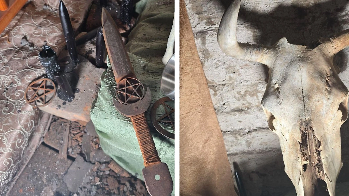 В подвале села Улаклах обнаружили сатанинский* жертвенник. Обложка © Telegram / Mash на Донбассе