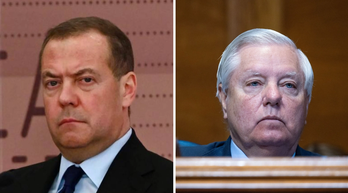 Дмитрий Медведев и Линдси Грэм*. Обложка © Life.ru, Shutterstock / FOTODOM / Maxim Elramsisy