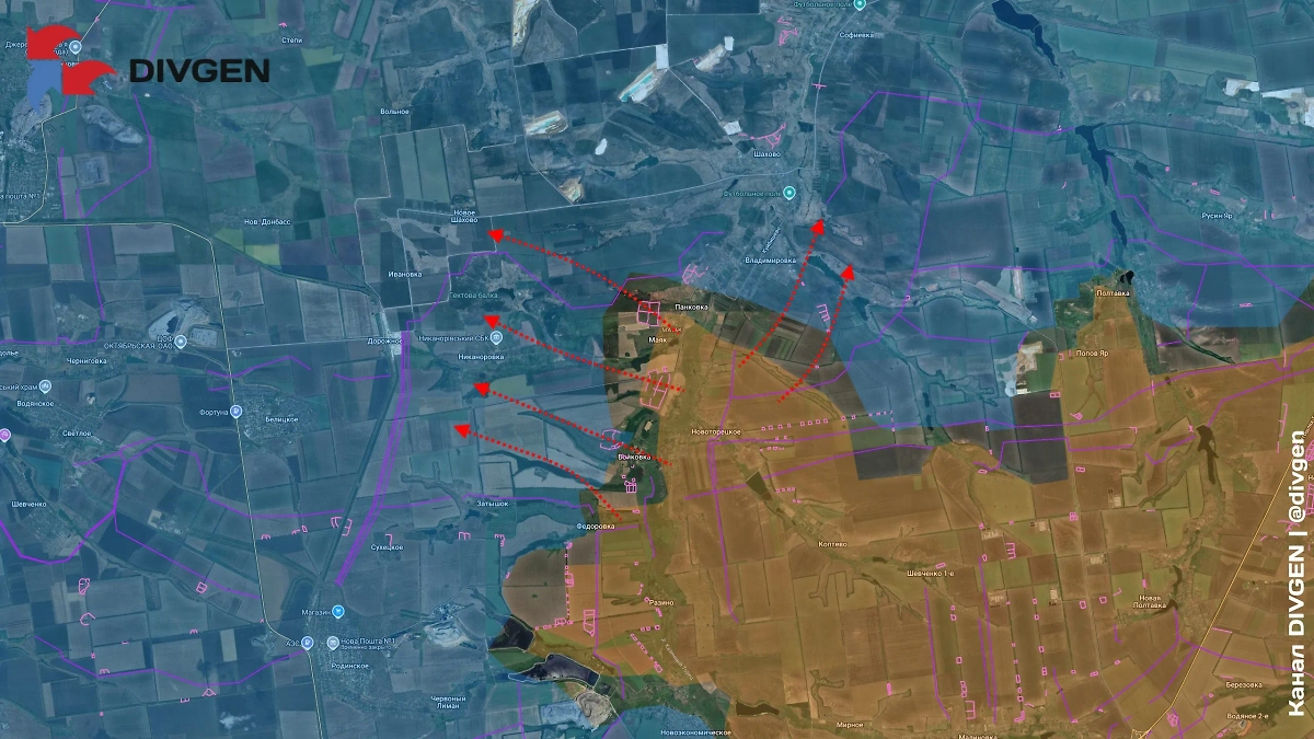 Карта СВО на 24 июля 2025 года. Армия России наступает у Новоторецкого. Фото © Telegram / DIVGEN 🚩Карта СВО