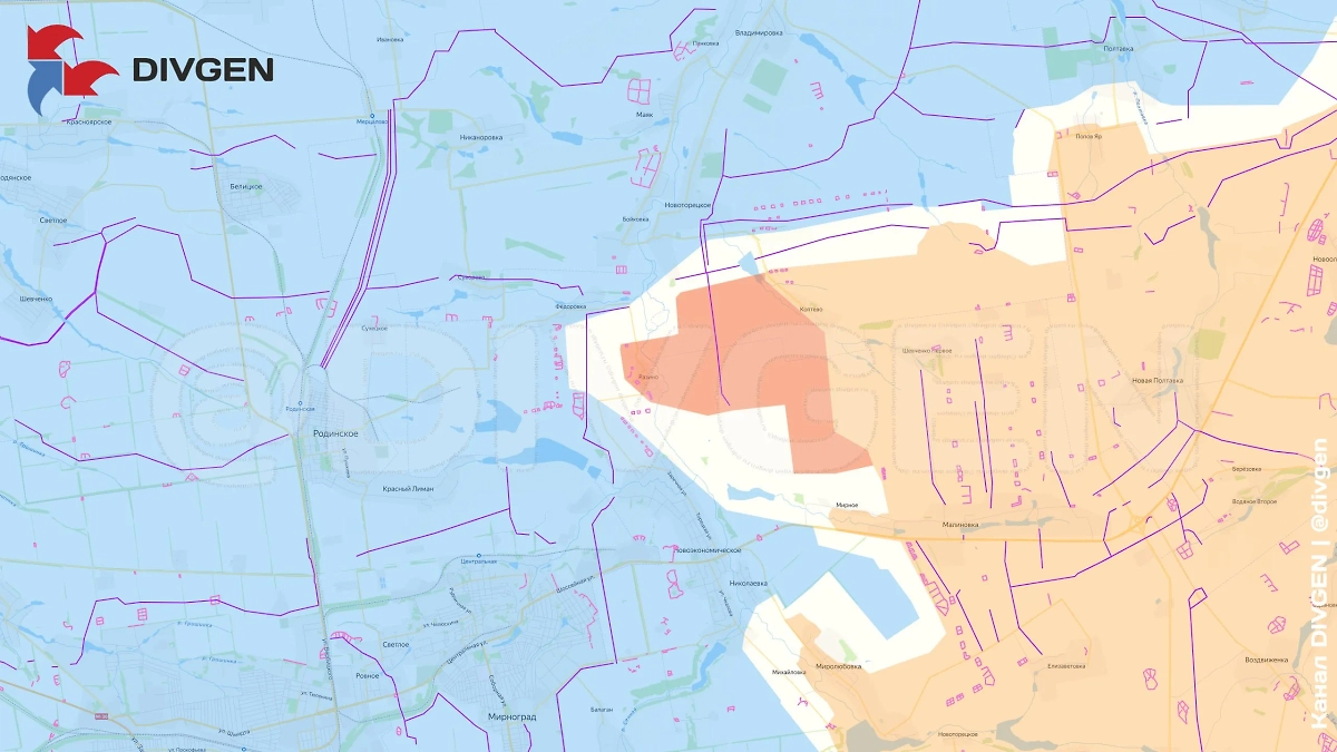 Карта СВО на 4 июля 2025 года. Минобороны сообщает об освобождении села Разино в ДНР. Фото © Telegram / divgen