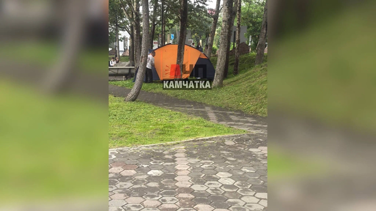 Люди разбивают палатки на улице после землетрясения на Камчатке. Фото © Telegram / ЧП Камчатка