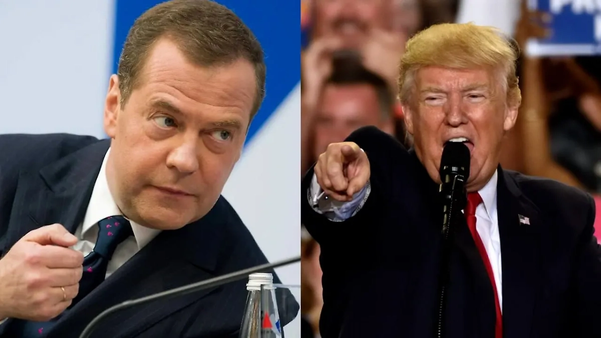 Дмитрий Медведев и Дональд Трамп. Обложка © Shutterstock / FOTODOM / Anton Veselov, © Shutterstock / FOTODOM / Evan El-Amin