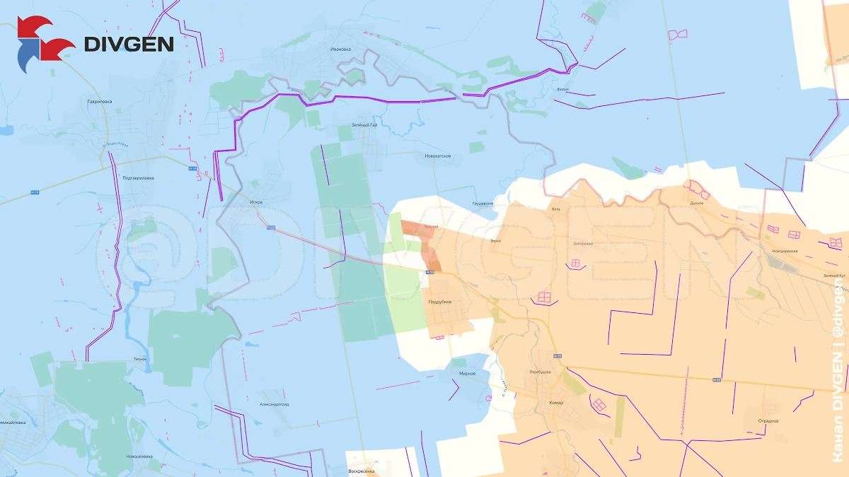 Карта СВО на 7 июля 2025 года. Дальневосточниками освобождён населённый пункт Поддубное в ДНР. Фото © Telegram / DIVGEN 🚩 Карта СВО