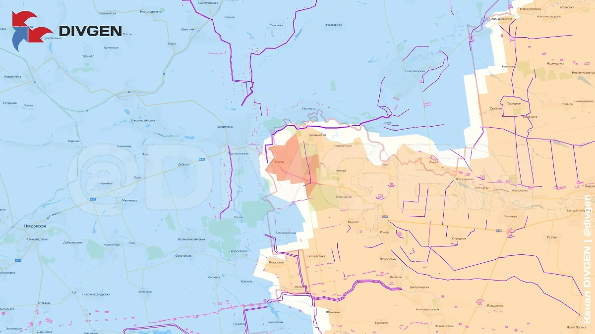 Карта СВО на 15 августа 2025 года. Армия России освободила Искру и Щербиновку. Фото © Telegram / DIVGEN 🚩 Карта СВО