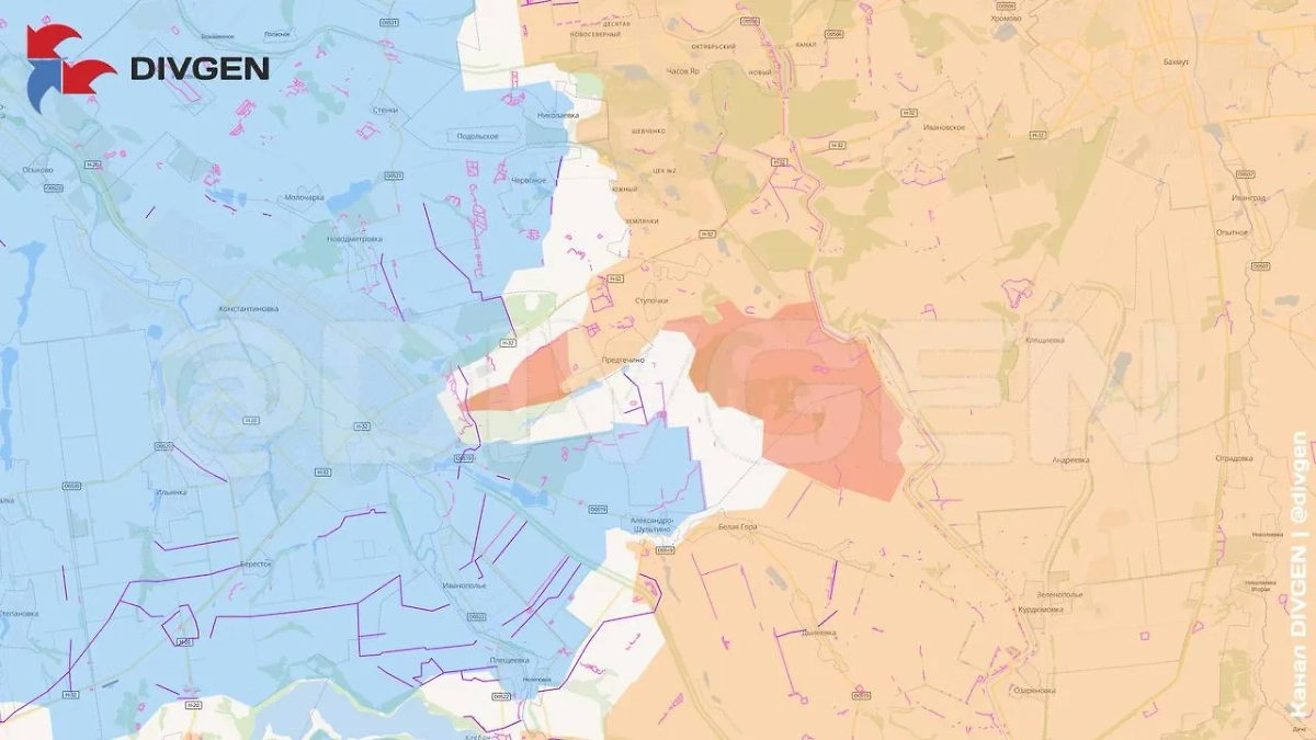 Карта СВО на 20 августа 2025 года. Армия России продвигается к Константиновке. Фото © Telegram / divgen