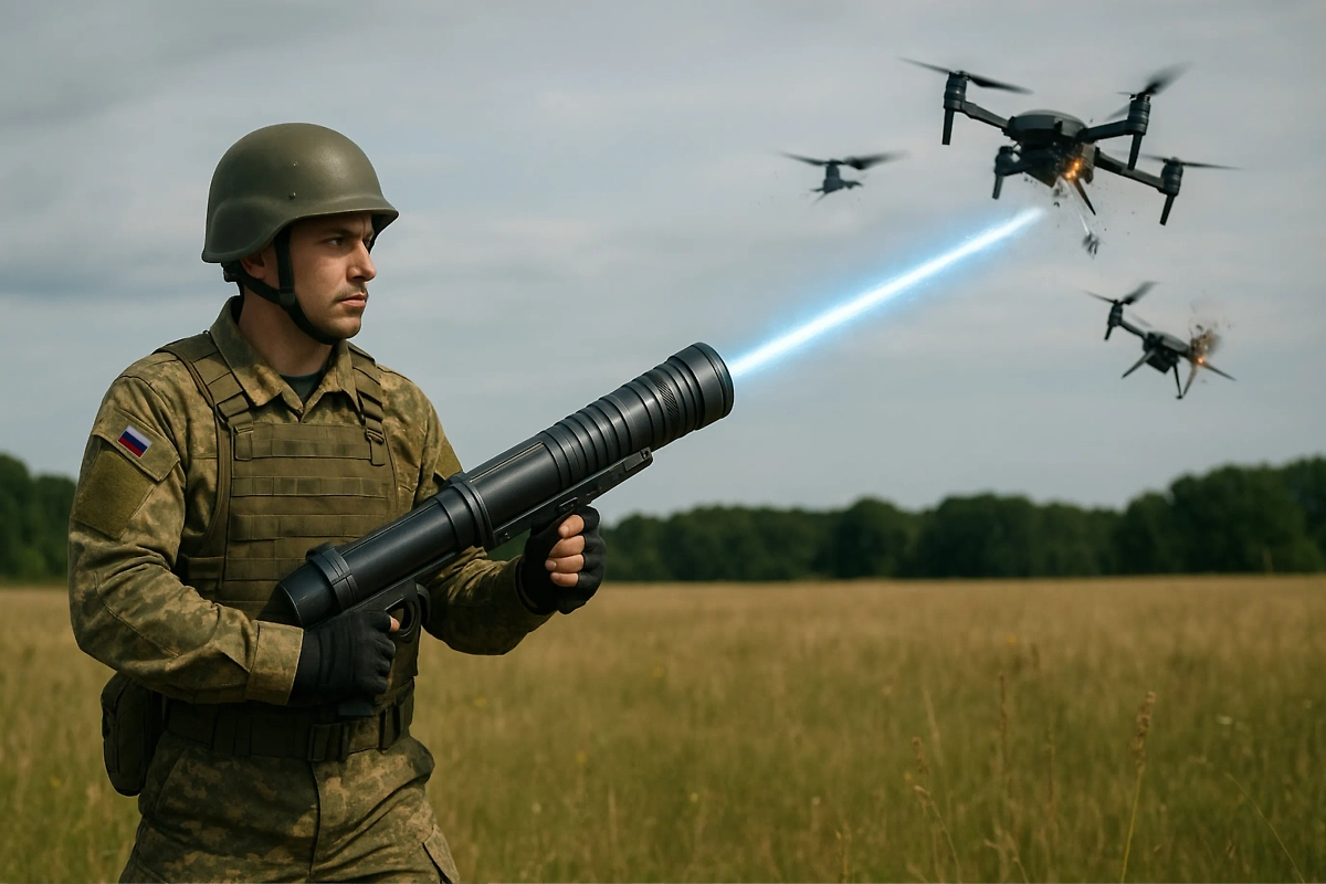 В России собрали лучемёт. Он небольшой, мобильный, стреляет лазером и функционирует как ПВО. Обложка © ChatGPT
