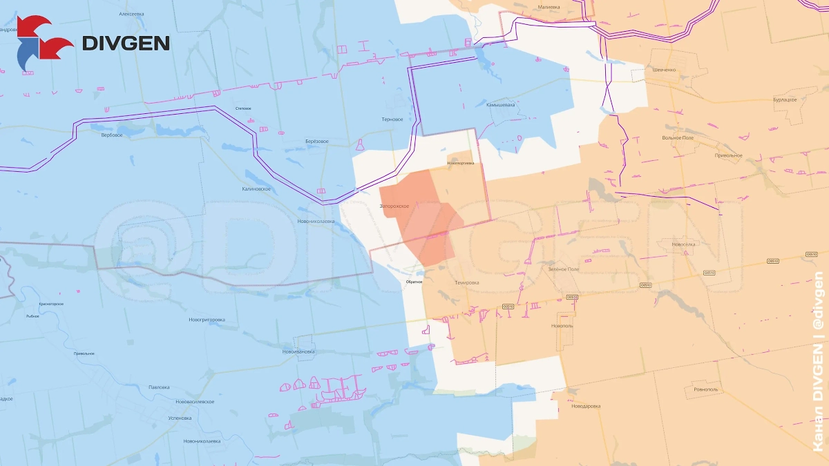 Карта СВО на 26 августа 2025 года. ВС РФ освободили село Запорожское Днепропетровской области. Фото © Telegram / DIVGEN 🚩 Карта СВО