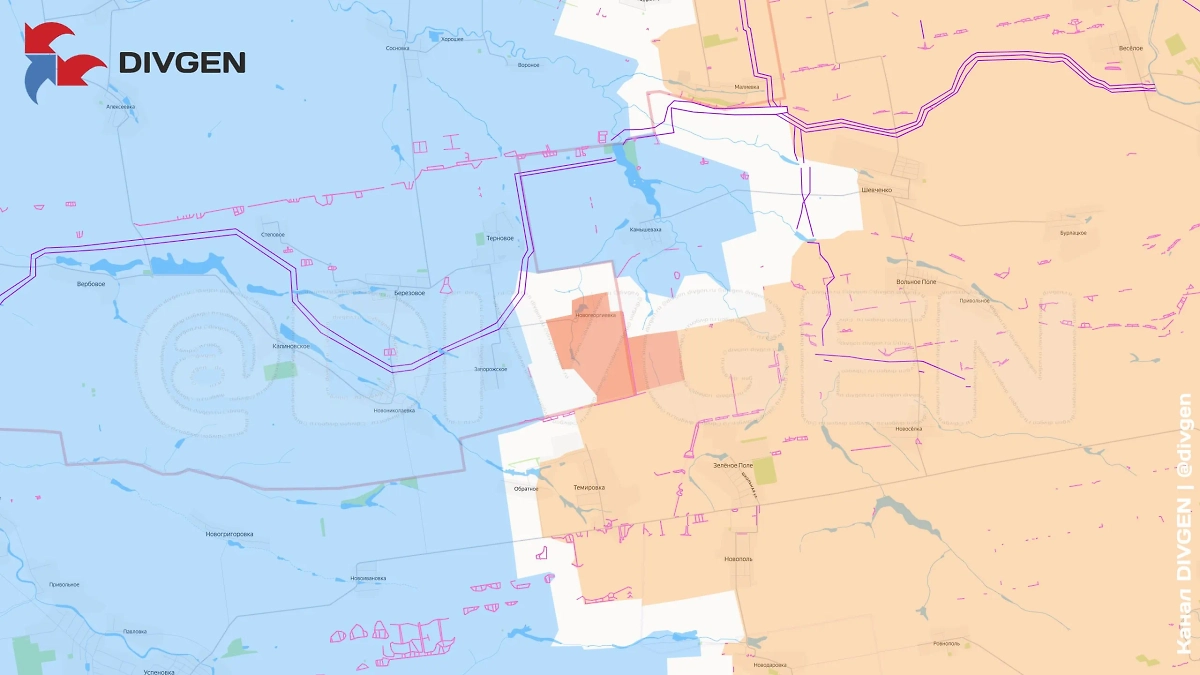 Карта СВО на 21 августа 2025 года. Группировка войск «Восток» освободила Новогеоргиевку. Фото © Telegram / DIVGEN 🚩 Карта СВО
