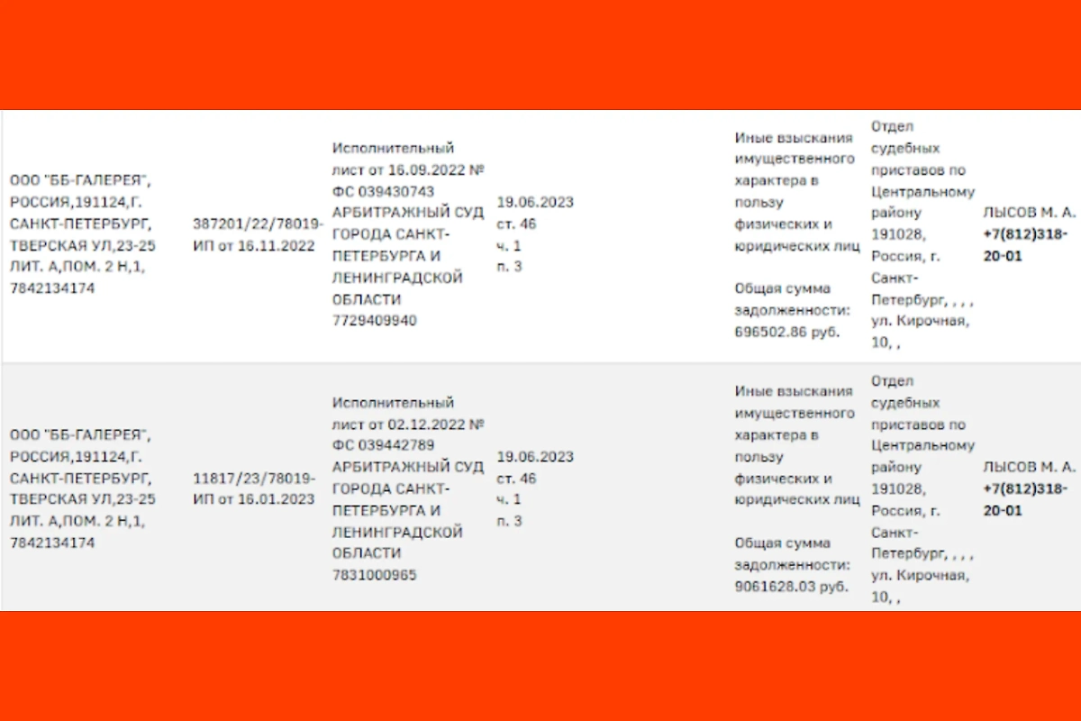 Долги мужа Булановой. Фото © fssp.gov.ru