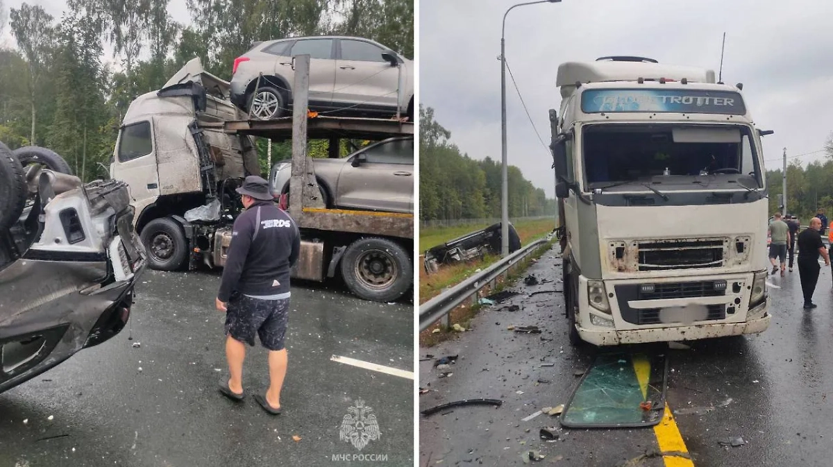 В Арзамасском районе грузовик взорвался после столкновения: один человек погиб, двое пострадали. Фото © Telegram / МЧС Нижегородской области