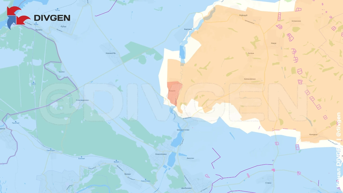 Карта СВО на 24 августа 2025 года. Армия России освободила Среднее. Фото © Telegram / divgen
