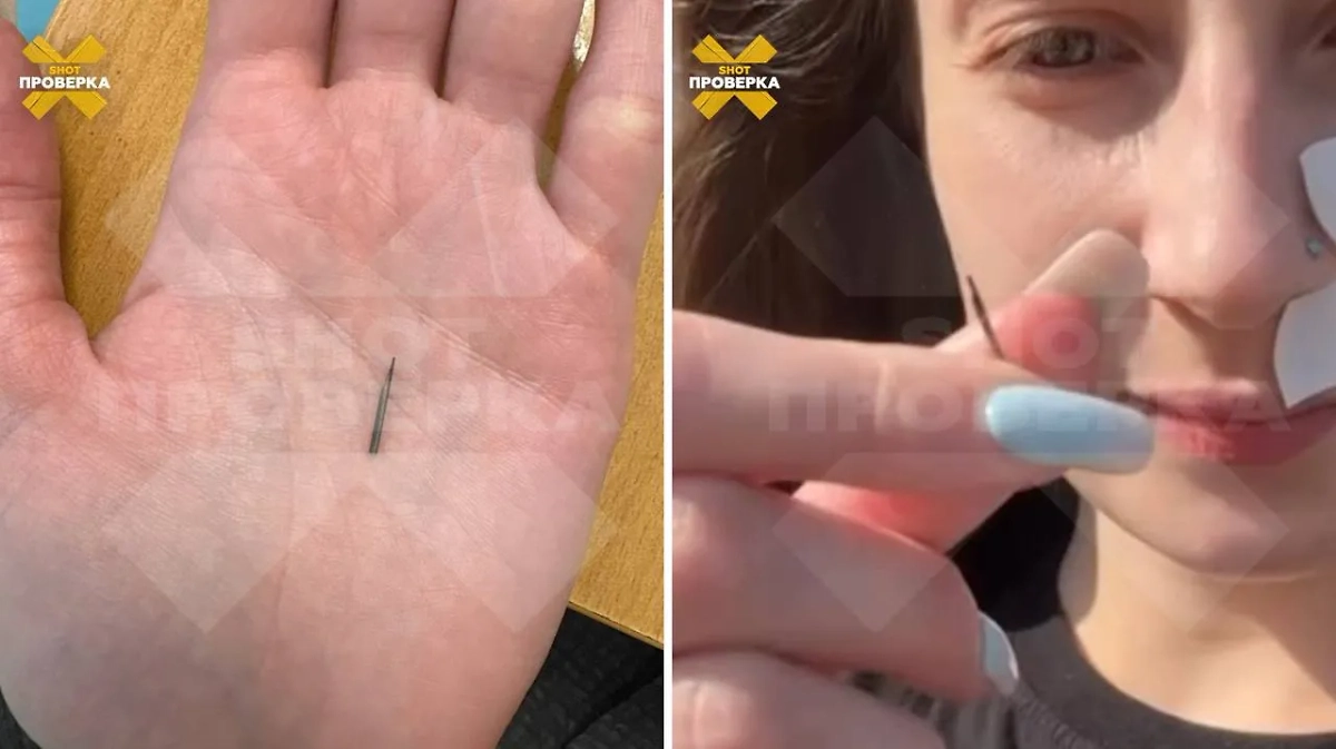 Девушка показала размер осколка. Фото © Telegram / SHOT ПРОВЕРКА