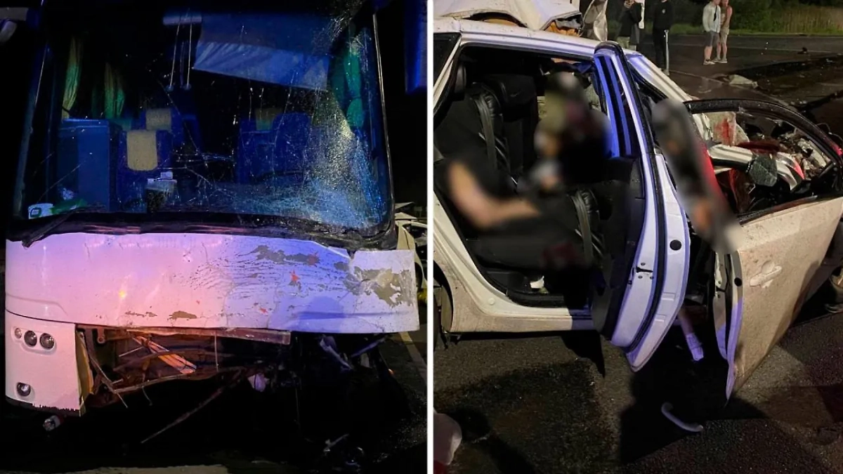 Три человека погибли в ДТП с участием автобуса под Псковом. Обложка © Telegram / ПСКОВСКАЯ СВОДКА паи