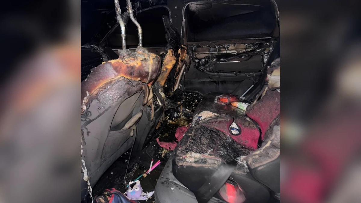 Жительница Петербурга подожгла машину с женщиной внутри. Обложка © Telegram / Питерский Следком