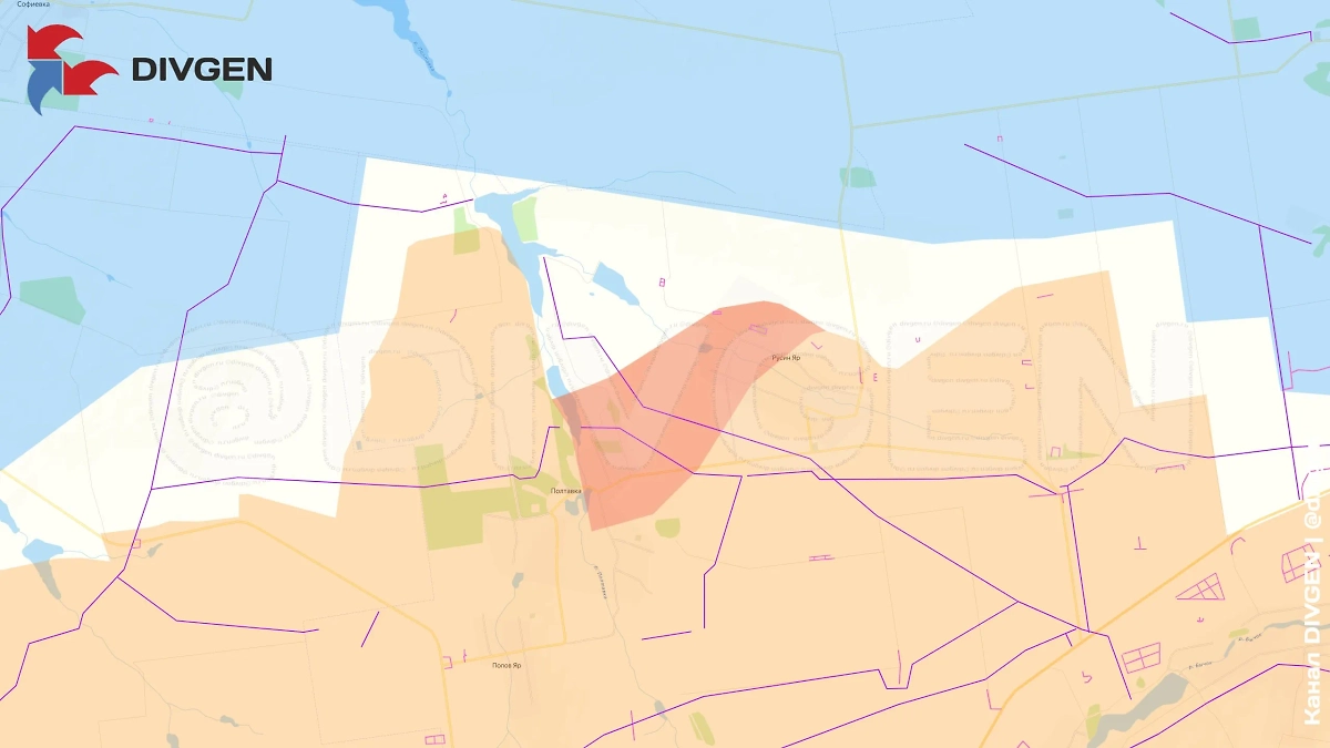 Карта СВО на 9 августа 2025 года. Армия России продвигается у Полтавки на Константиновском направлении. Фото © Telegram / DIVGEN 🚩Карта СВО