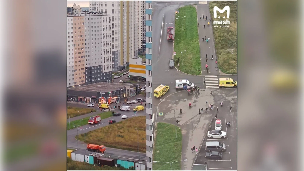 Авто на скорости снесло прохожих в Мурино. Фото © Mash на Мойке