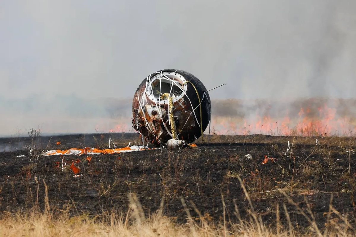 Приземлившийся спускаемый аппарат спутника «Бион-М»-2. Обложка © Telegram / Роскосмос