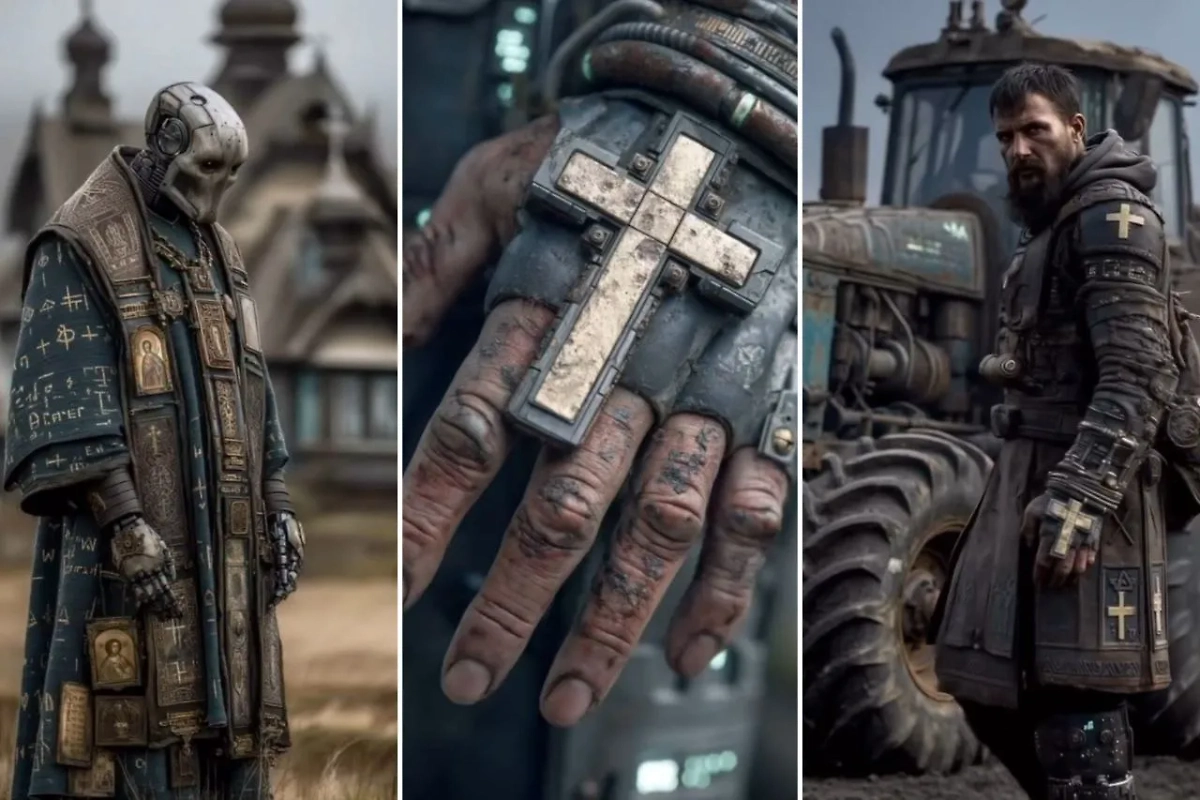 А так искусственный интеллект видит деревенскую жизнь в Российской империи из стимпанка. Робот-священник и тракторист. Фото © Instagram (соцсеть запрещена в РФ; принадлежит корпорации Meta, которая признана в РФ экстремистской) / lizashevaai