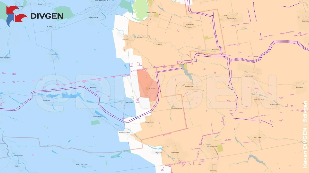 Карта СВО на 13 сентября 2025 года. Нашими бойцами взят населённый пункт Новопетровское (Терновое). Фото © Telegram / DIVGEN 🚩 Карта СВО