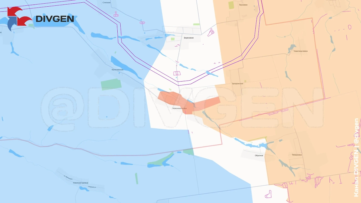 Карта СВО на 14 сентября 2025 года. Бойцы 37-й бригады освободили село Новониколаевка. Фото © Telegram / DIVGEN 🚩 Карта СВО