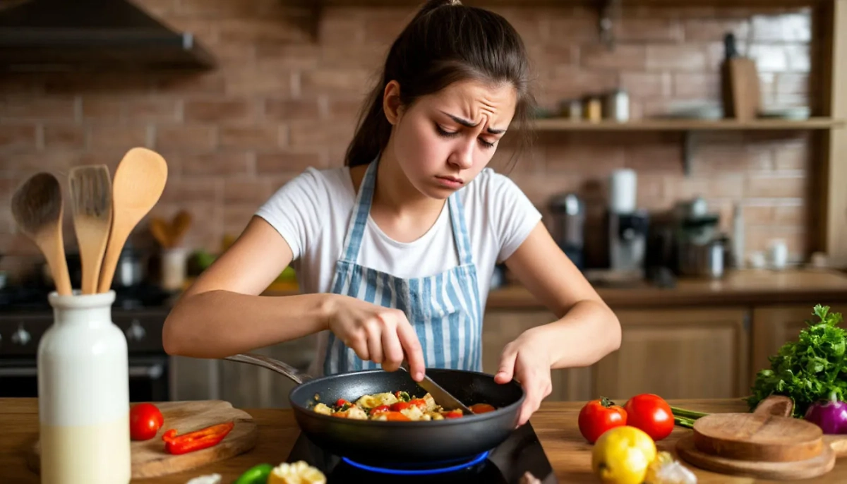 Уставшая девушка готовит еду. Обложка © «Шедеврум» / Life.ru