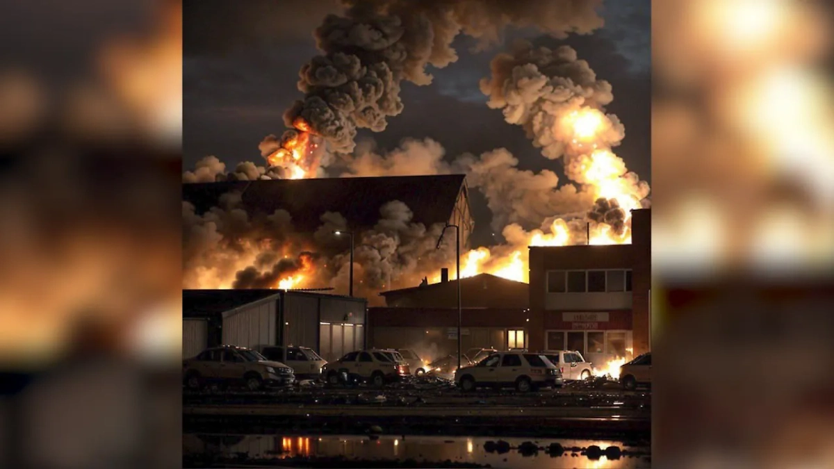 Мощный взрыв в промышленной зоне британского Суиндона. Фото © Х / RibereF