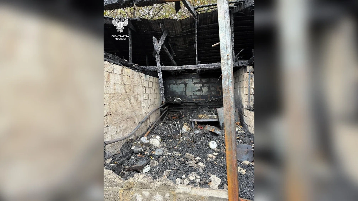 Сгоревший приют. Фото © Telegram / ПРОКУРАТУРА МОСКВЫ