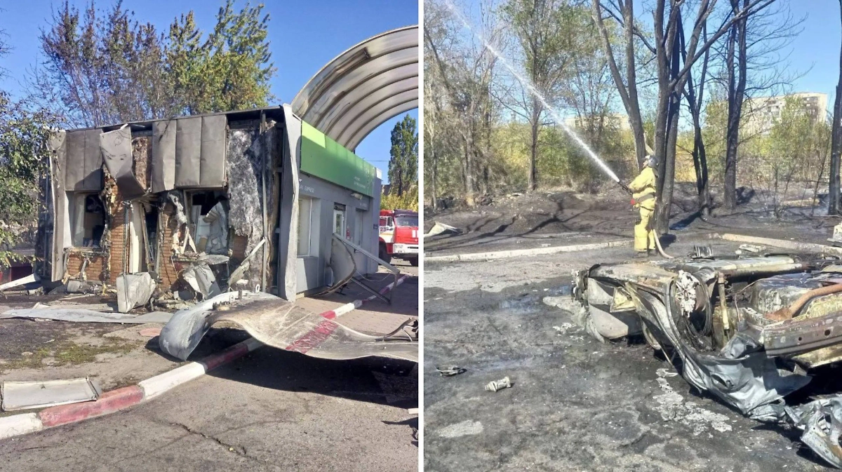 Пожар на АЗС в Первомайске ЛНР после атаки БПЛА полностью потушен. Фото © Telegram / ГУ МЧС России по ЛНР