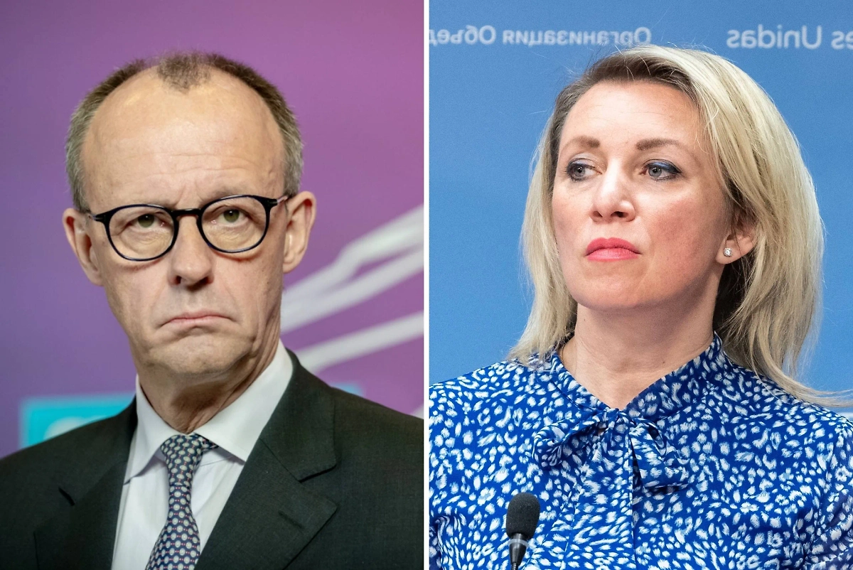 Фридрих Мерц и Мария Захарова. Обложка © Shutterstock / FOTODOM / photocosmos1, lev radin