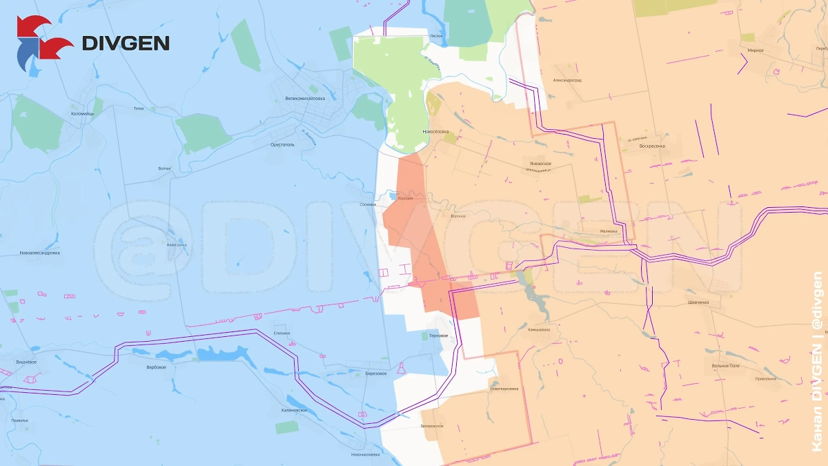 Карта СВО на 8 сентября 2025 года. Штурмовые подразделения 36-й гвардейской мотострелковой бригады 29-й армии группировки войск «Восток» освободили территорию хутора Хорошее и вышли к восточным границам Сосновки. Фото © Telegram / divgen